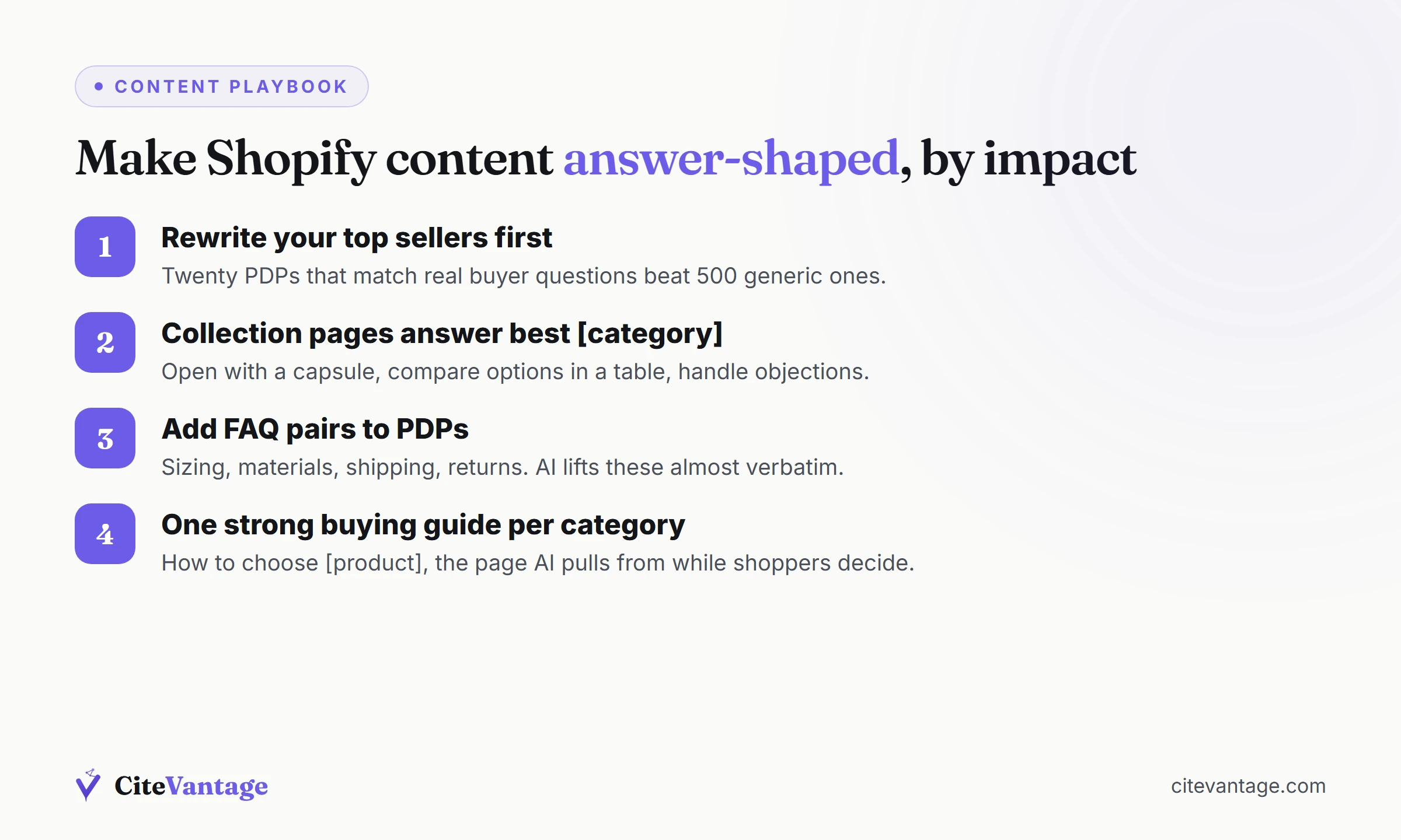 Shopify GEO content checklist for product and collection pages