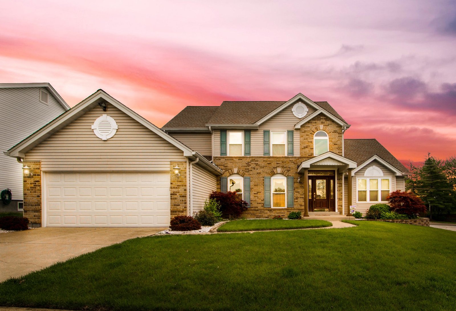 A suburban home at dusk